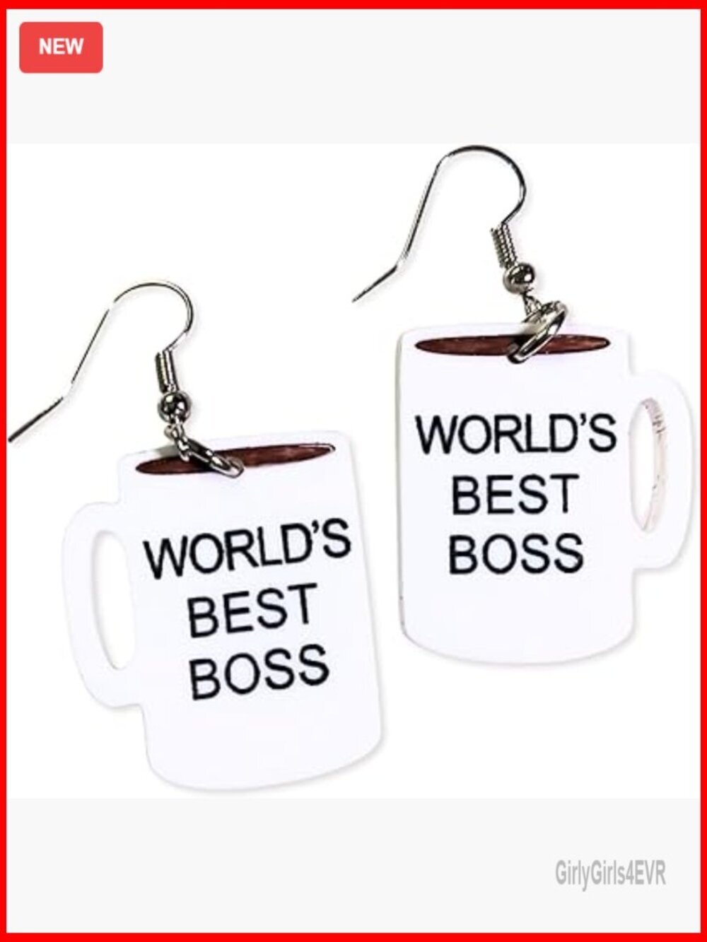 Funny Boss Earrings Acrylic Mug Dangle Drop Nickel Free Office Gift